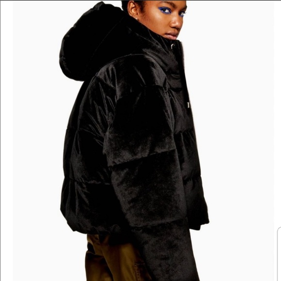 Topshop Velvet Puffer Coat 